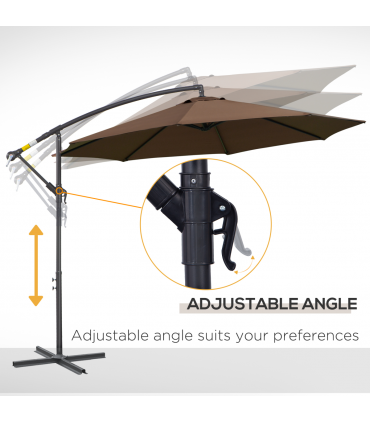 Outsunny 3m Garden Banana Parasol Cantilever Umbrella withCrank& Base, Brown