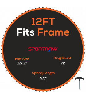 SPORTNOW Trampoline Mat with 72 V-Hooks, for 12ft Trampoline, Orange