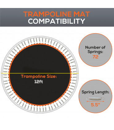 SPORTNOW Trampoline Mat with 72 V-Hooks, for 12ft Trampoline, Orange