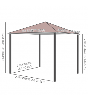 Outsunny 3m x 3m Garden Metal Gazebo Marquee Party Tent Canopy Shelter Pavilion