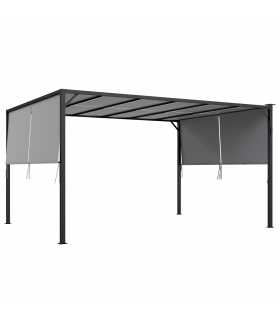 Outsunny 3m x 4m utdoor Garden Pergola with LED Lights Retractable Roof Grey