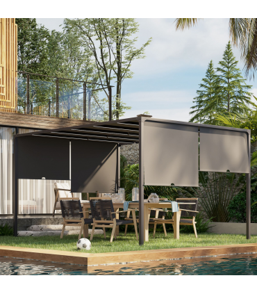 Outsunny 3m x 4m utdoor Garden Pergola with LED Lights Retractable Roof Grey