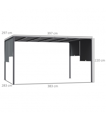 Outsunny 3m x 4m utdoor Garden Pergola with LED Lights Retractable Roof Grey