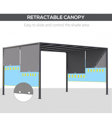 Outsunny 3m x 4m utdoor Garden Pergola with LED Lights Retractable Roof Grey