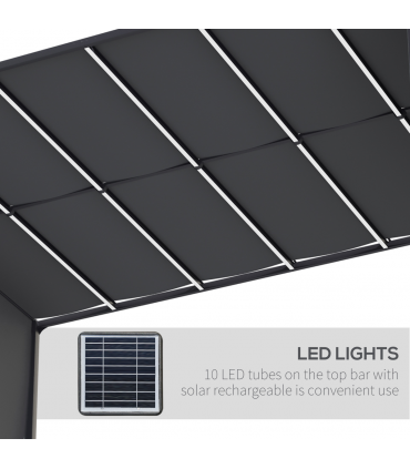 Outsunny 3m x 4m utdoor Garden Pergola with LED Lights Retractable Roof Grey