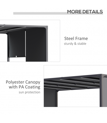 Outsunny 3m x 4m utdoor Garden Pergola with LED Lights Retractable Roof Grey