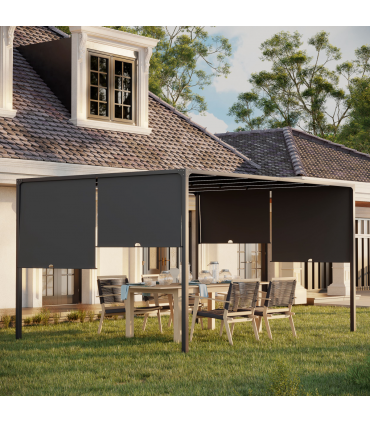 Outsunny 3m x 4m utdoor Garden Pergola with LED Lights Retractable Roof Grey