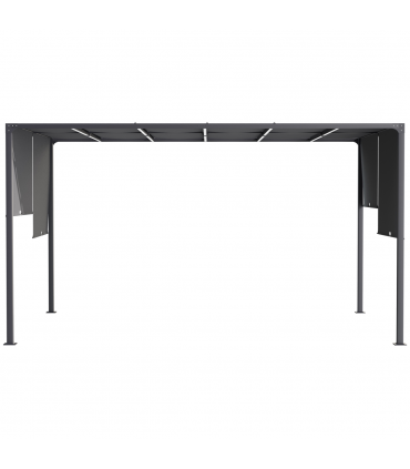 Outsunny 3m x 4m utdoor Garden Pergola with LED Lights Retractable Roof Grey