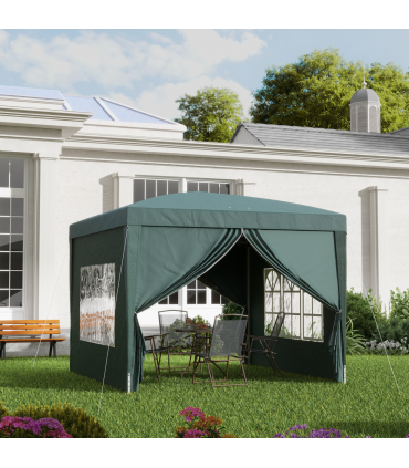 Outsunny 3mx3m Pop Up Gazebo Party Tent Canopy Marquee with Storage Bag Green
