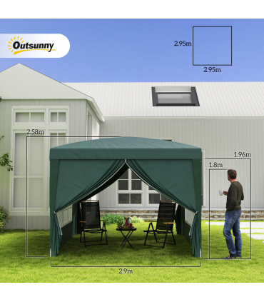 Outsunny 3mx3m Pop Up Gazebo Party Tent Canopy Marquee with Storage Bag Green