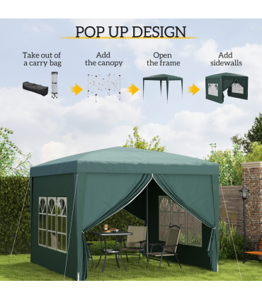 Outsunny 3mx3m Pop Up Gazebo Party Tent Canopy Marquee with Storage Bag Green