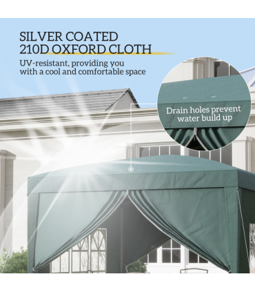 Outsunny 3mx3m Pop Up Gazebo Party Tent Canopy Marquee with Storage Bag Green