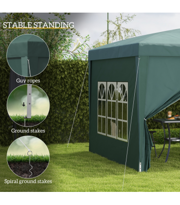 Outsunny 3mx3m Pop Up Gazebo Party Tent Canopy Marquee with Storage Bag Green