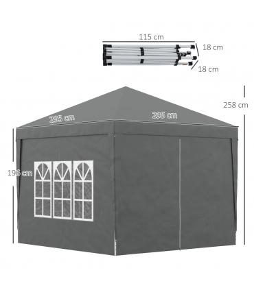 Outsunny 3mx3m Pop Up Gazebo Party Tent Canopy Marquee with Storage Bag Grey