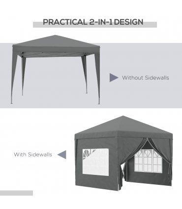 Outsunny 3mx3m Pop Up Gazebo Party Tent Canopy Marquee with Storage Bag Grey
