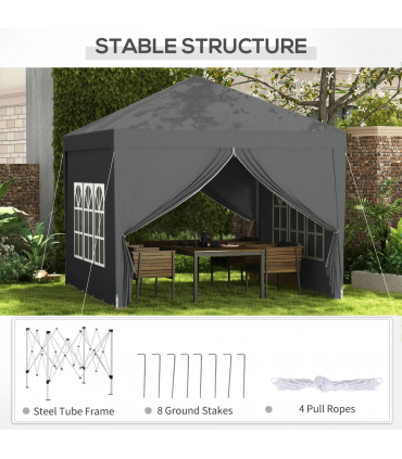 Outsunny 3mx3m Pop Up Gazebo Party Tent Canopy Marquee with Storage Bag Grey