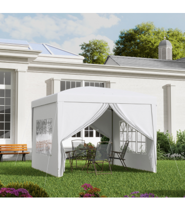 Outsunny 3mx3m Pop Up Gazebo Party Tent Canopy Marquee with Storage Bag White