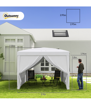 Outsunny 3mx3m Pop Up Gazebo Party Tent Canopy Marquee with Storage Bag White
