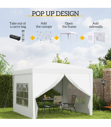 Outsunny 3mx3m Pop Up Gazebo Party Tent Canopy Marquee with Storage Bag White