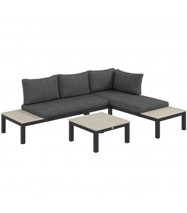 Outsunny 3pcs Garden Sectional Sofa Side Table Furniture Set w/ Cushion
