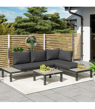 Outsunny 3pcs Garden Sectional Sofa Side Table Furniture Set w/ Cushion