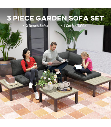 Outsunny 3pcs Garden Sectional Sofa Side Table Furniture Set w/ Cushion