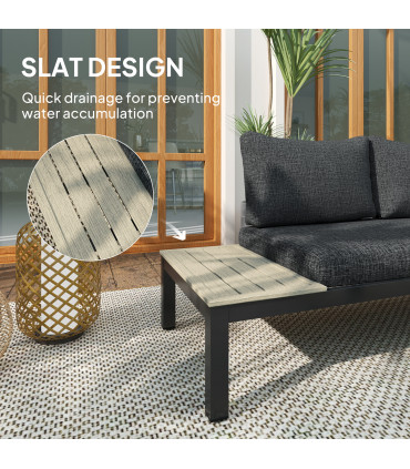 Outsunny 3pcs Garden Sectional Sofa Side Table Furniture Set w/ Cushion