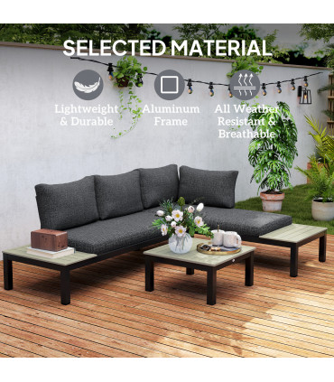 Outsunny 3pcs Garden Sectional Sofa Side Table Furniture Set w/ Cushion