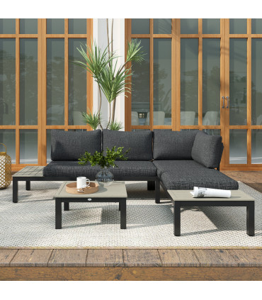 Outsunny 3pcs Garden Sectional Sofa Side Table Furniture Set w/ Cushion