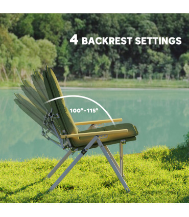 Outsunny Padded Camp Chair Outdoor High Back Folding Recliner with Bag Green