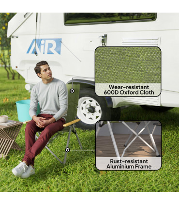 Outsunny Padded Camp Chair Outdoor High Back Folding Recliner with Bag Green