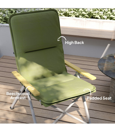 Outsunny Padded Camp Chair Outdoor High Back Folding Recliner with Bag Green