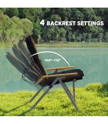 Outsunny Padded Camp Chair Outdoor High Back Folding Recliner with Bag Black
