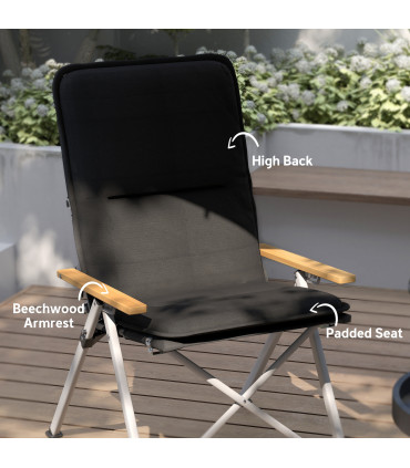 Outsunny Padded Camp Chair Outdoor High Back Folding Recliner with Bag Black