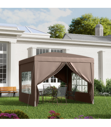 Outsunny 3x3 m Pop Up Gazebo Party Tent Canopy Marquee with Storage Bag Coffee