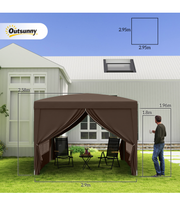 Outsunny 3x3 m Pop Up Gazebo Party Tent Canopy Marquee with Storage Bag Coffee
