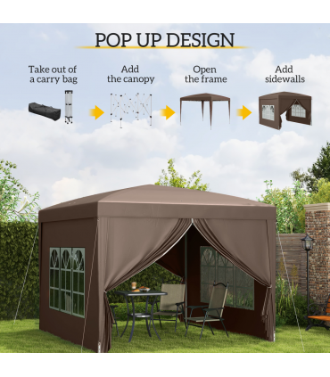 Outsunny 3x3 m Pop Up Gazebo Party Tent Canopy Marquee with Storage Bag Coffee