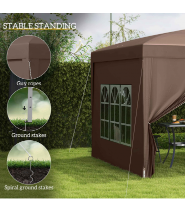Outsunny 3x3 m Pop Up Gazebo Party Tent Canopy Marquee with Storage Bag Coffee