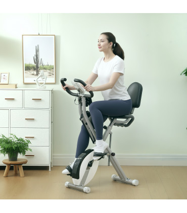 SPORTNOW Folding Exercise Bike with Arm Bands and Hand Pulse Sensor, White