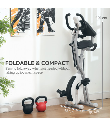 SPORTNOW Folding Exercise Bike with Arm Bands and Hand Pulse Sensor, White