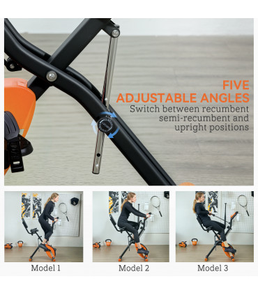 SPORTNOW Folding Exercise Bike with Arm Bands and Hand Pulse Sensor, Orange