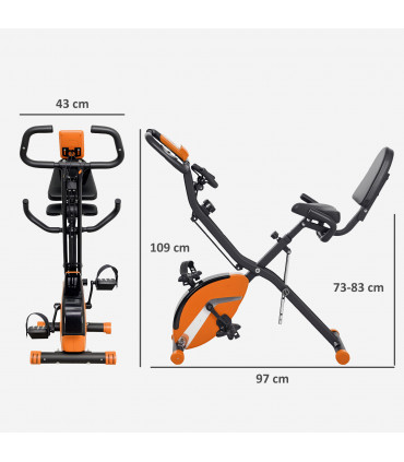 SPORTNOW Folding Exercise Bike with Arm Bands and Hand Pulse Sensor, Orange