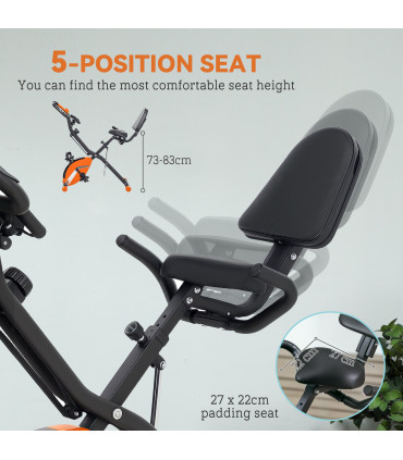 SPORTNOW Folding Exercise Bike with Arm Bands and Hand Pulse Sensor, Orange
