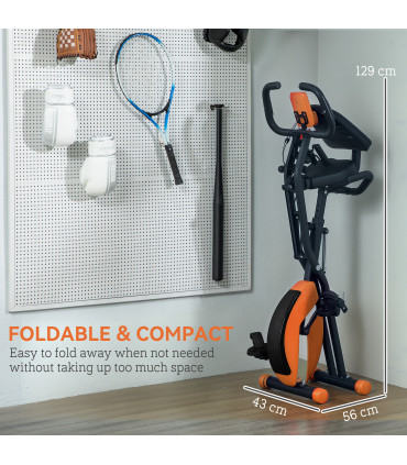 SPORTNOW Folding Exercise Bike with Arm Bands and Hand Pulse Sensor, Orange