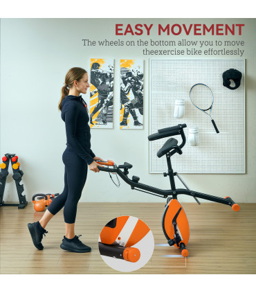 SPORTNOW Folding Exercise Bike with Arm Bands and Hand Pulse Sensor, Orange