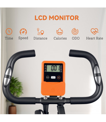 SPORTNOW Folding Exercise Bike with Arm Bands and Hand Pulse Sensor, Orange