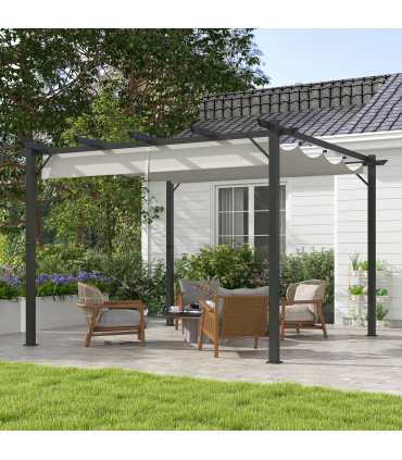 Outsunny 3x3(m) Pergola Gazebo Sun Shade Shelter Aluminium Garden Canopy, Grey