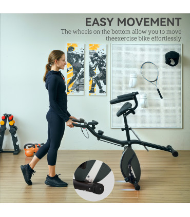 SPORTNOW Folding Exercise Bike with Arm Bands and Hand Pulse Sensor, Black
