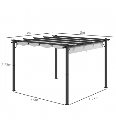 Outsunny 3x3(m) Pergola Gazebo Sun Shade Shelter Aluminium Garden Canopy, Grey
