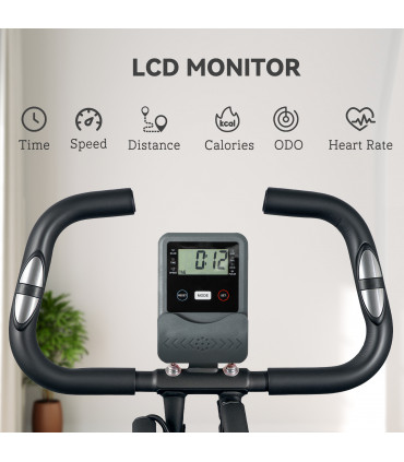 SPORTNOW Folding Exercise Bike with Arm Bands and Hand Pulse Sensor, Black